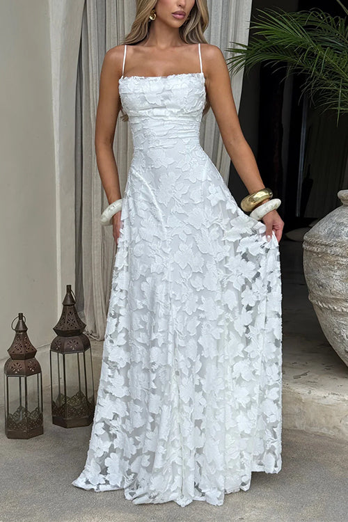 Meridress Spaghetti Strap Backless Lace-up Jacquard Maxi Dress