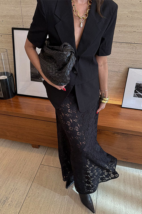 Meridress Elastic WaistBand Lace Hollow Out Maxi Skirt