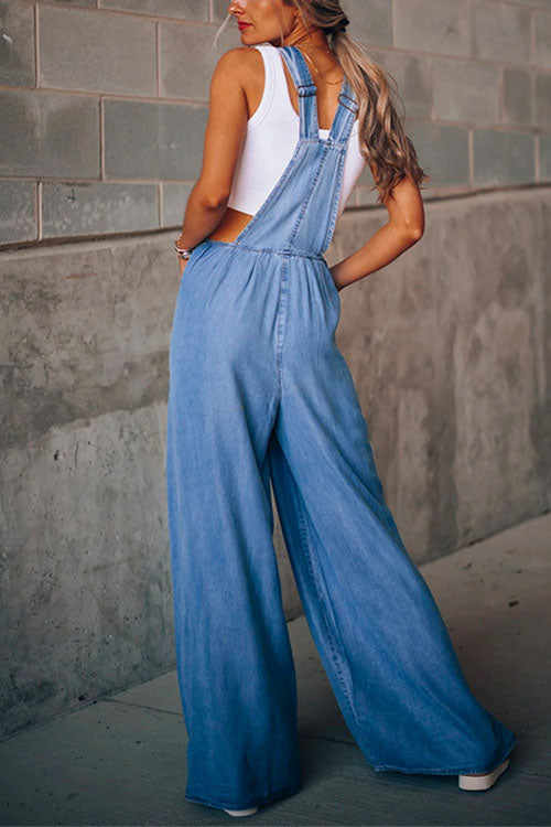 Meridress Pocketed Wide Leg Baggy Denim Overalls