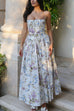 Meridress Spaghetti Strap Floral Print Bustier A-line Maxi Dress