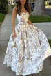 Meridress Spaghetti Strap Floral Print Bustier A-line Maxi Dress