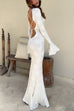 Meridress Bell Long Sleeves Backless Lace-up Shell Print Maxi Dress