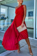 Meridress One Shoulder Cut Out Waist Irregular Pleated Party Dress