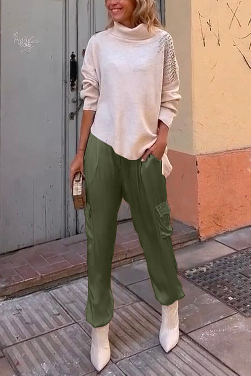 Meridress Casual Pocketed Cargo Satin Jogger Pants