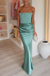 Meridress Strapless Ruched Satin Splice Bodycon Maxi Dress
