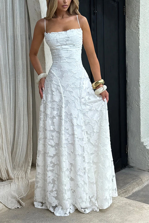 Meridress Spaghetti Strap Backless Lace-up Jacquard Maxi Dress