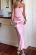 Meridress Strapless Ruched Satin Splice Bodycon Maxi Dress