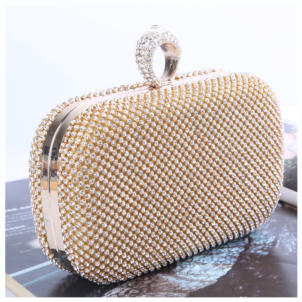 Meridress Sparkly Rhinestones Ring Clasp Evening Handbag