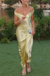 Meridress Off Shoulder Backless Cut Out Satin Maxi Dress