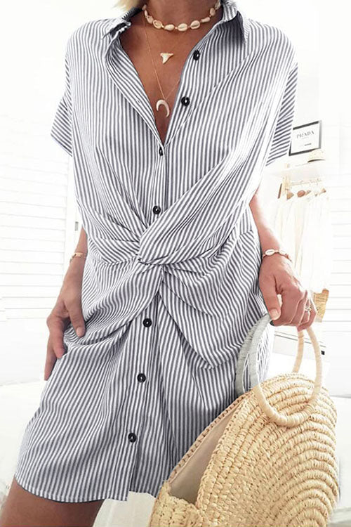 Meridress Trist Knot Striped Shirt Dress