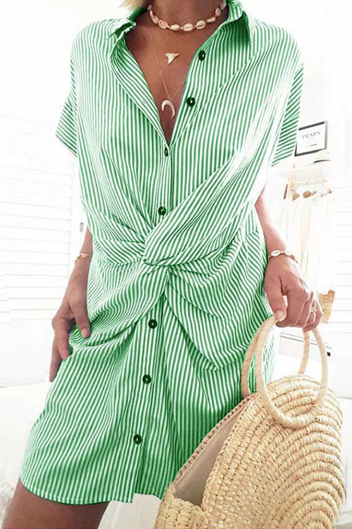 Meridress Trist Knot Striped Shirt Dress