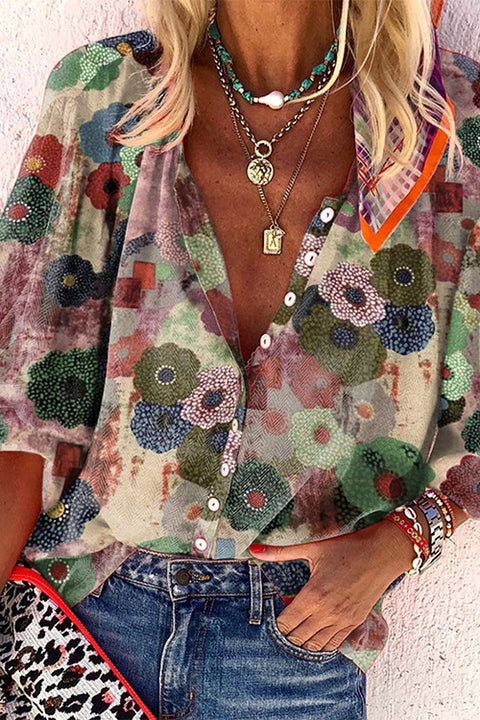 Meridress Floral Printed Bubble Sleeve Shirt Top