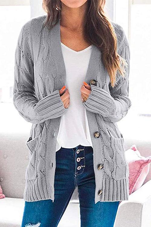 Meridress Button Down Chunky Outwear with Pockets
