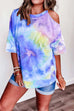 Meridress Crew Neck Cold Shoulder Tie Dye T-shirt