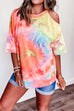 Meridress Crew Neck Cold Shoulder Tie Dye T-shirt