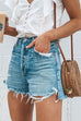 Meridress Frayed Raw Hem Ripped Denim Shorts