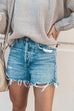 Meridress Frayed Raw Hem Ripped Denim Shorts