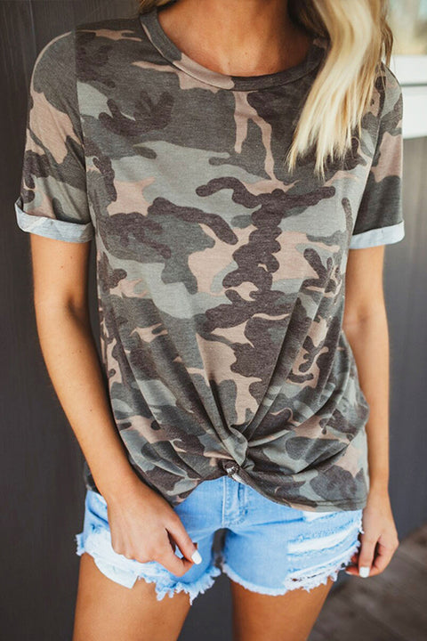 Meridress Camo Short Sleeve Casual Basic Shirt