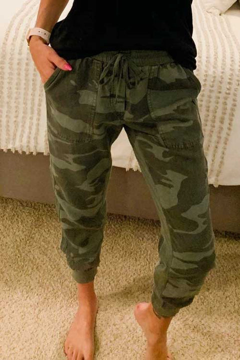 Meridress Drawstring High Waist Camo Jogger