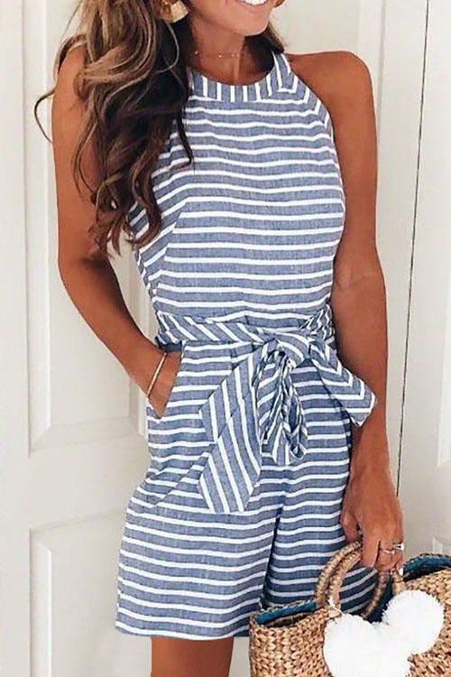 Meridress Bow-knot Striped Romper