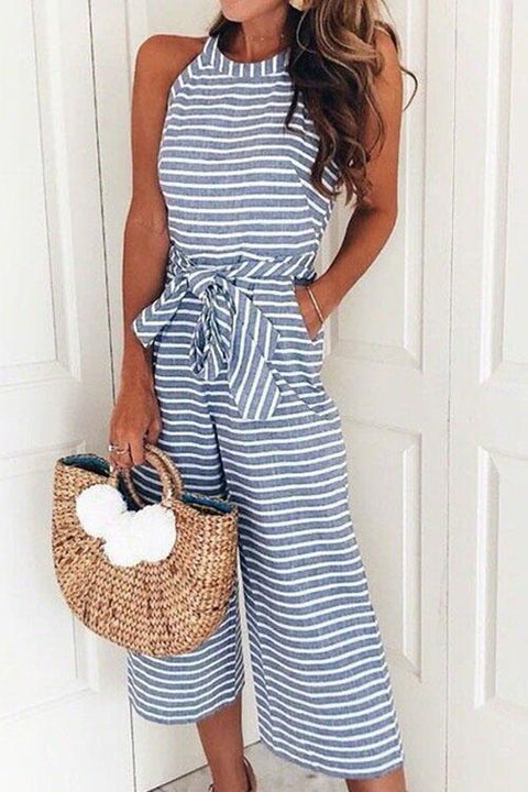 Meridress Striped Bow-Knot Wide Leg Jumpsuit