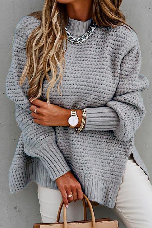 Meridress Mockneck Side Split Cable Knit Sweater