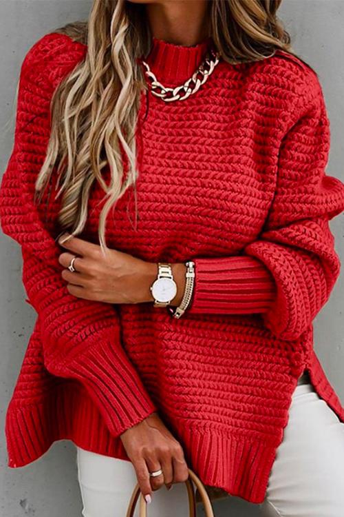 Meridress Mockneck Side Split Cable Knit Sweater