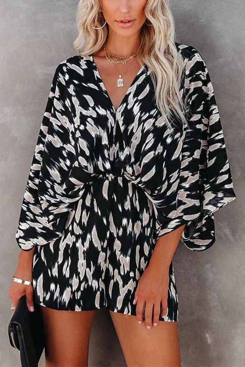 Meridress Casual V Neck Batwing Sleeve Waisted Printed Jumpsuit