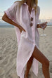 Meridress Button Down Side Split Long Shirt Dress