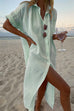 Meridress Button Down Side Split Long Shirt Dress