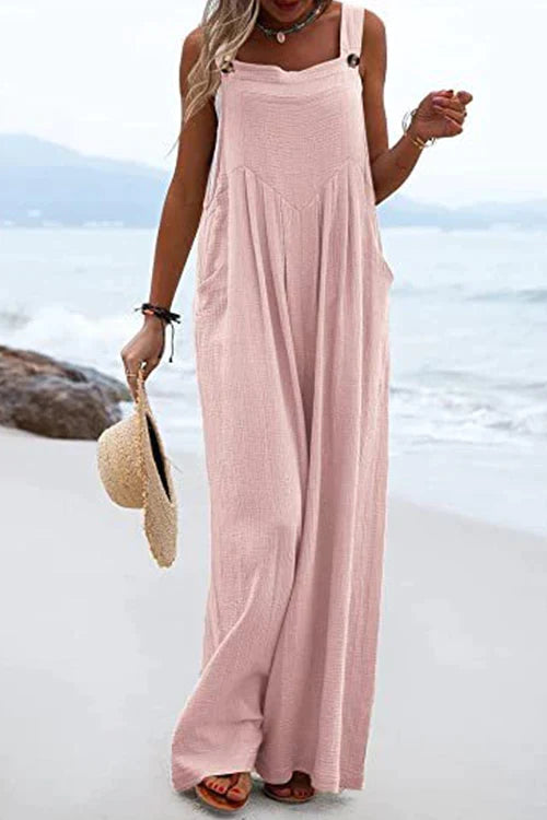 Meridress Buttons Wide Leg Tank Jumpsuit with Pockets