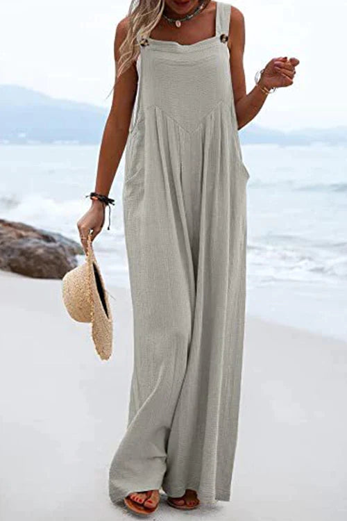 Meridress Buttons Wide Leg Tank Jumpsuit with Pockets