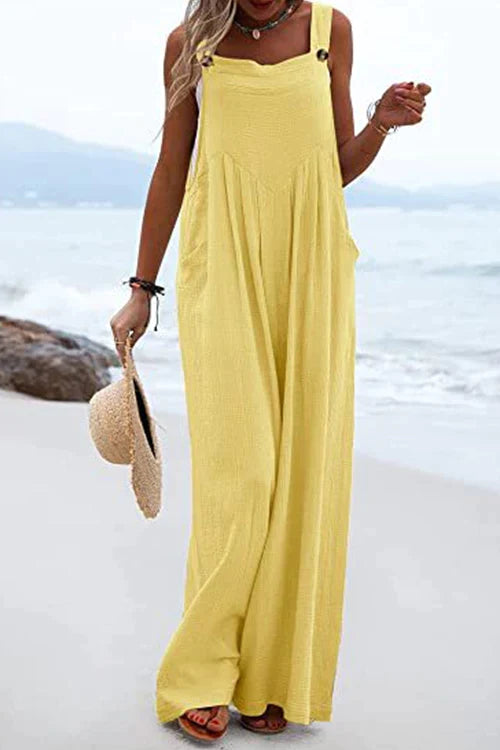 Meridress Buttons Wide Leg Tank Jumpsuit with Pockets