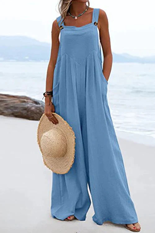 Meridress Buttons Wide Leg Tank Jumpsuit with Pockets