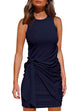 Meridress Crewneck Knot Front Ruched Sleeveless Dress