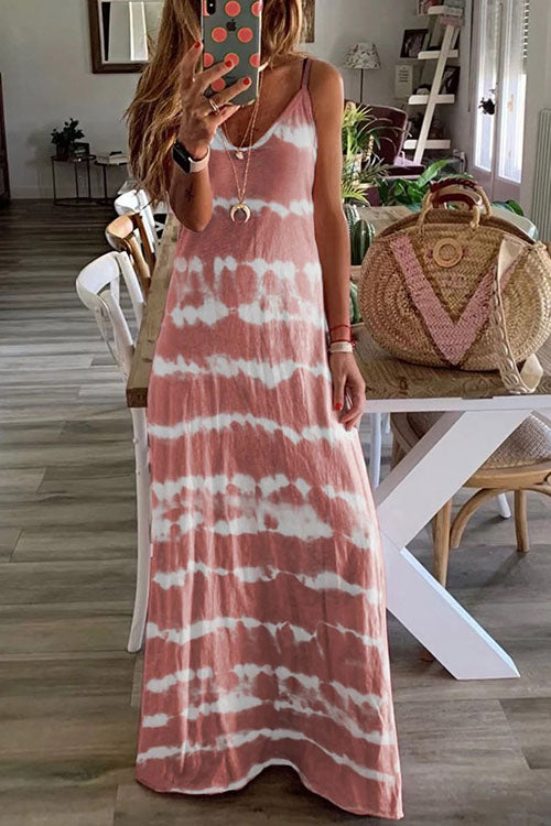 Meridress V Neck Spaghetti Strap Tie Dye Casual Maxi Dress