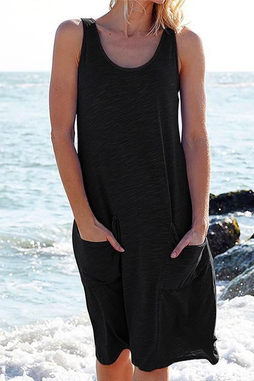 Meridress Sleeveless Pockets Plain T Shirt Dress