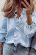 Meridress Scallop Deep V Neck Long Sleeve Shirt