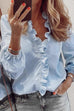 Meridress Scallop Deep V Neck Long Sleeve Shirt