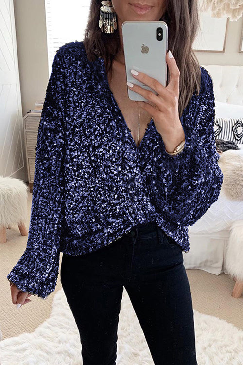 Meridress Deep V-Neck Wrap Front Sequin Top