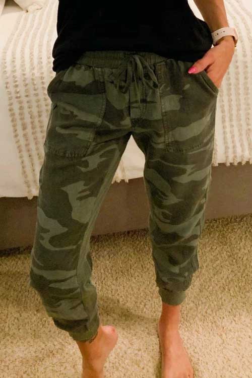 Meridress Drawstring High Waist Camo Jogger