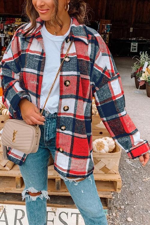 Meridress Classic Lapel Button Down Plaid Outwear