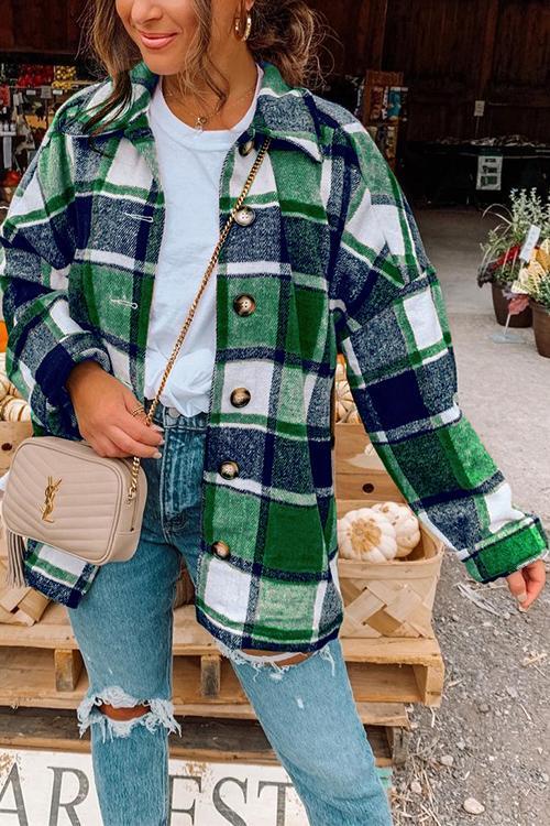 Meridress Classic Lapel Button Down Plaid Outwear