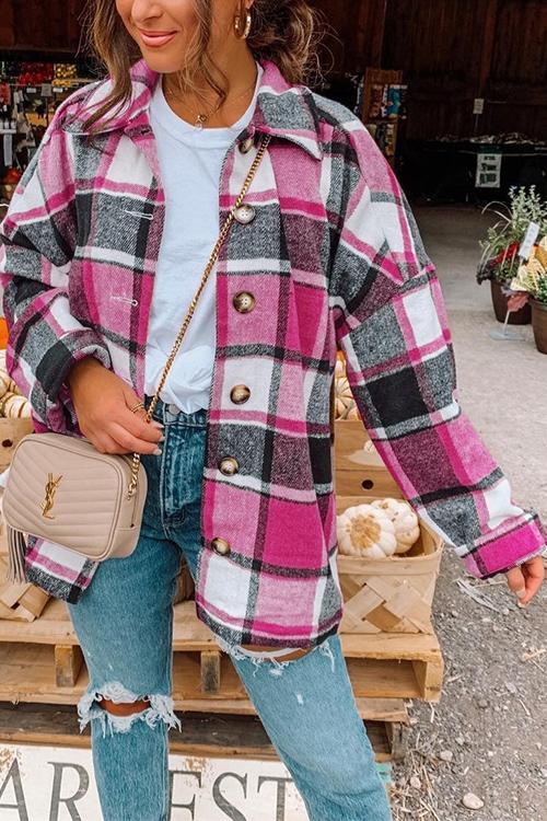 Meridress Classic Lapel Button Down Plaid Outwear