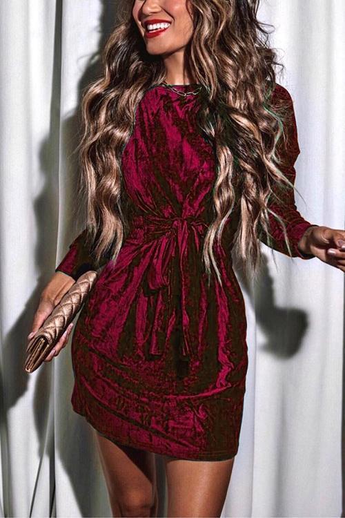 Meridress Tie Waist Velvet Holiday Dress(in 4 Colors)