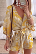 Meridress Wrap V Neck Leaf Print Batwing Romper