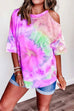 Meridress Crew Neck Cold Shoulder Tie Dye T-shirt