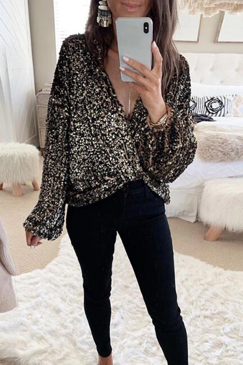 Meridress Deep V-Neck Wrap Front Sequin Top