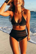 Meridress High Waist Padded Stripe Tassel Swimsuit