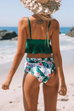 Meridress V Neck Flouncing Design Print Two-piece Swimwear